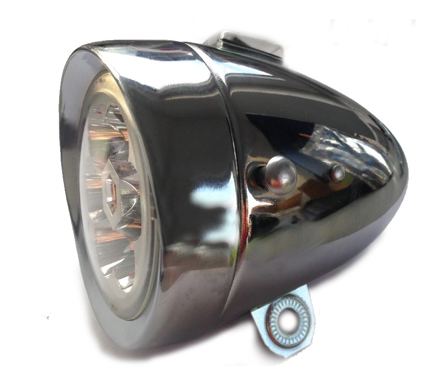 Luce riflettore anteriore bici 3 led a batterie cromato