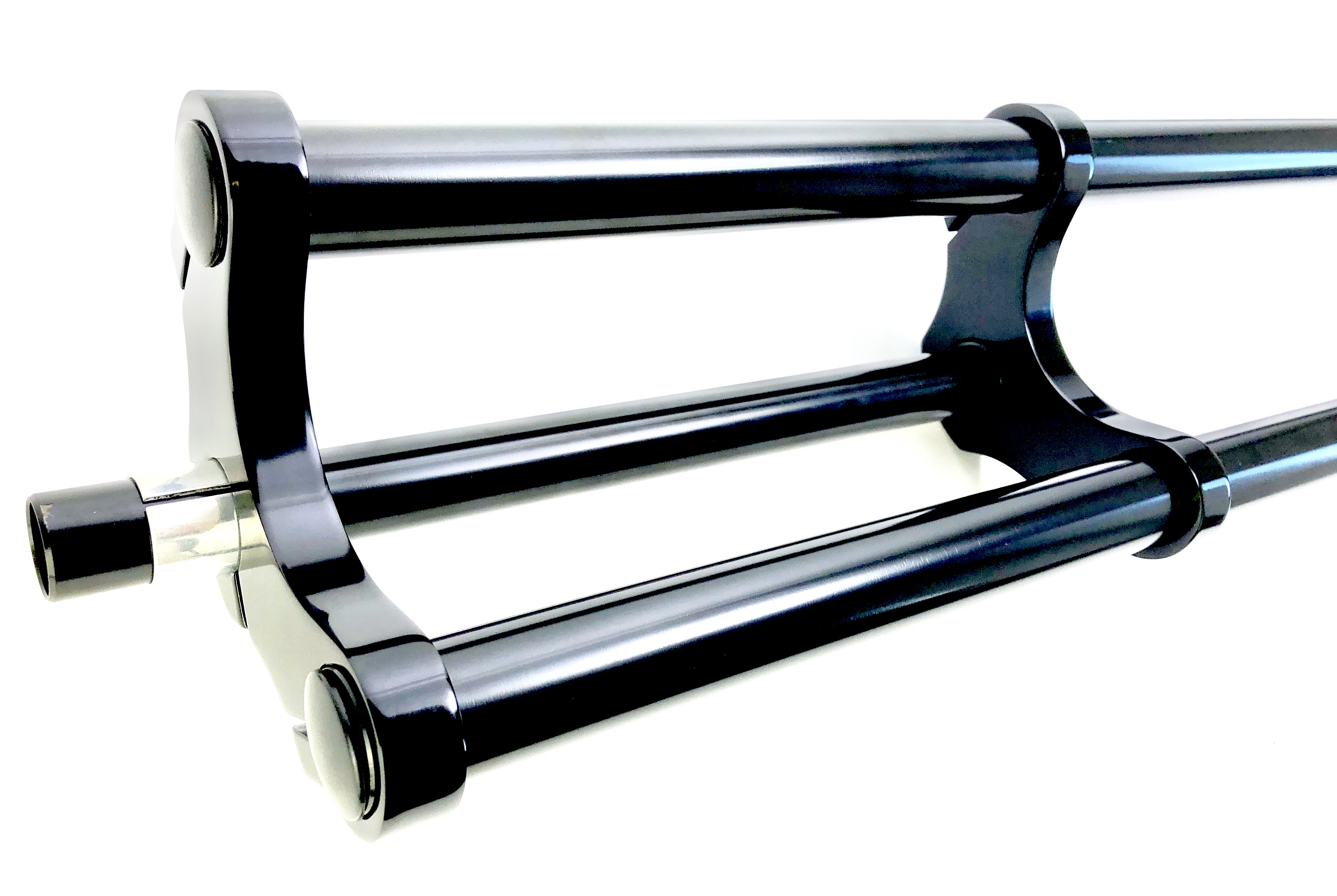 Forcella a doppia piastra lungheszza cannotto, scostamento  840 mm, acciaio e alluminio nero