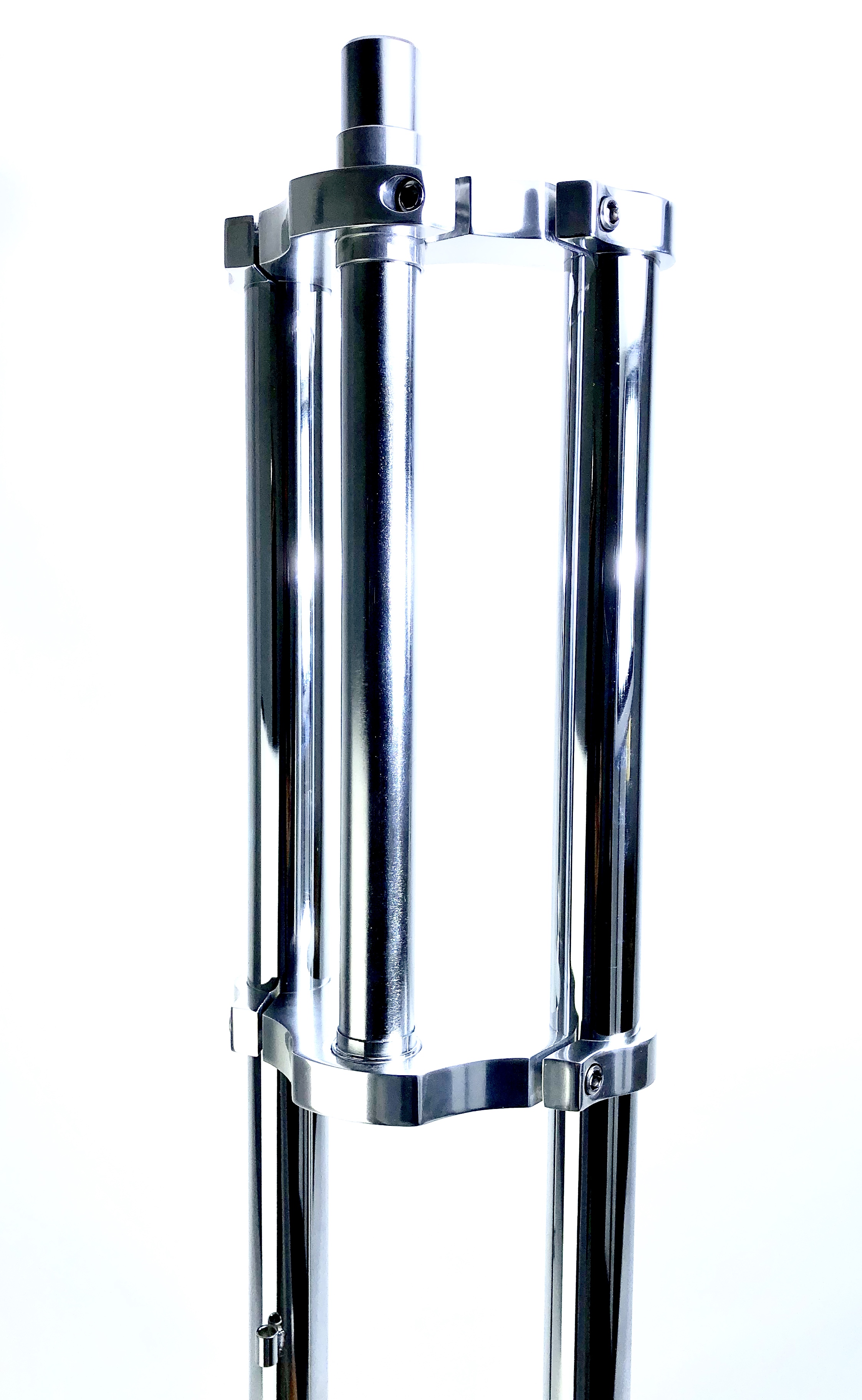 Forcella a doppia piastra lungheszza cannotto, scostamento  840 mm acciaio cromato e alluminio lucido, 1 1/8
