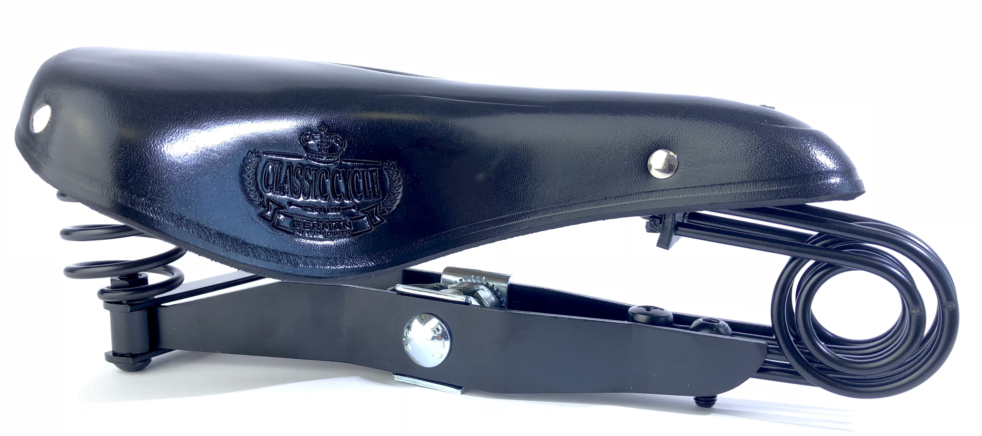 Sella in pelle Lepper, sella da turismo nera, Classic Cycle Logo, max. 130 kg