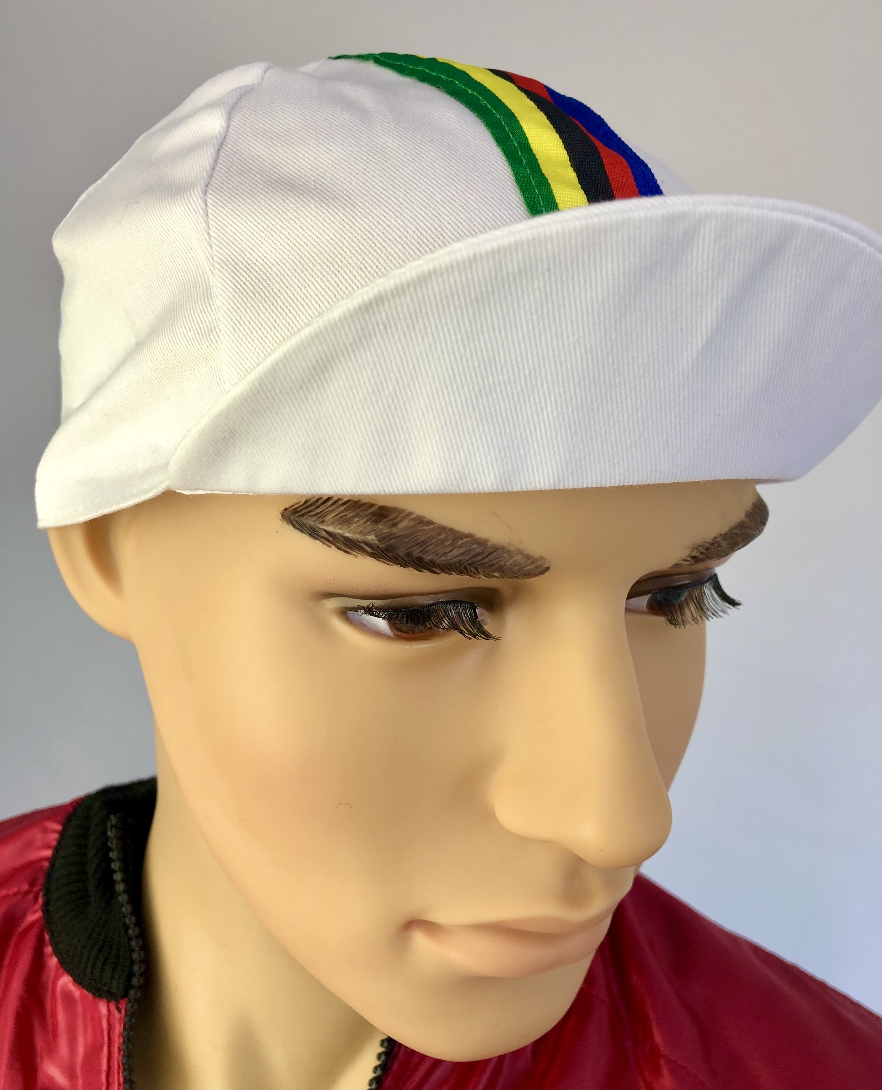 Cycling Cap bianco con strisce colorate
