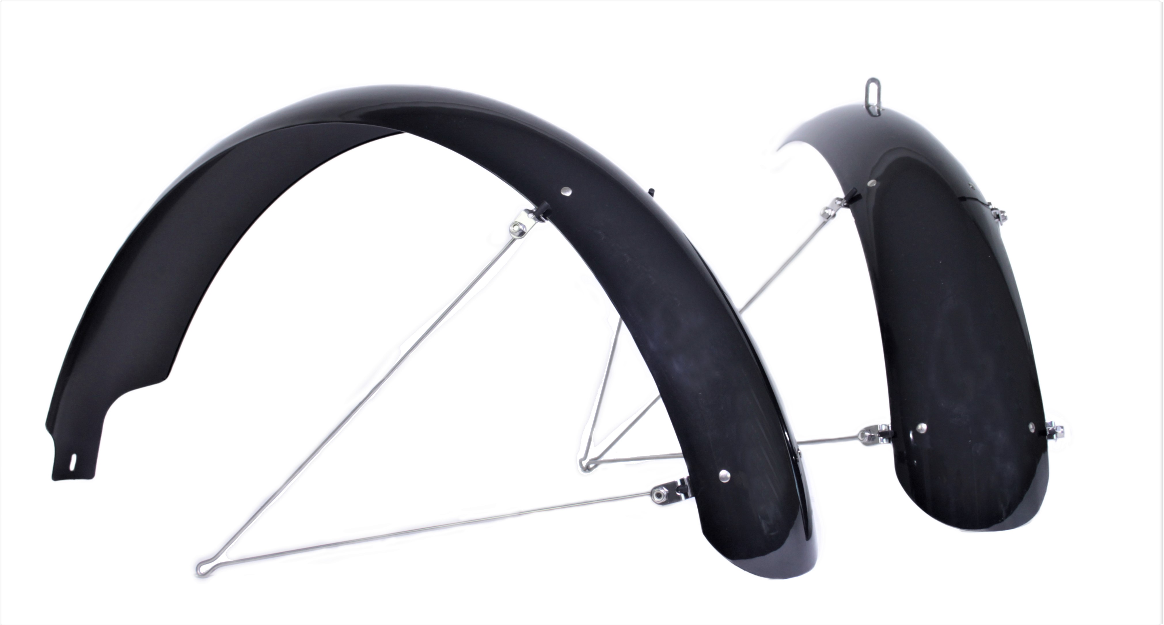 204 Parafanghi Fat Bike in materiale plastico con una larghezza di 124 mm, dotato di aste 20 x 4 - 4,8 pollici, in nero 