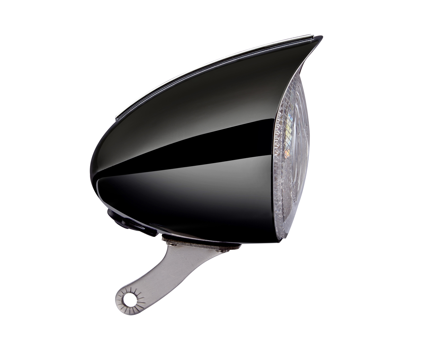 Fanale frontale a LED Classic Cycle per dinamo 6V 70 mm nero con parasole piccolo