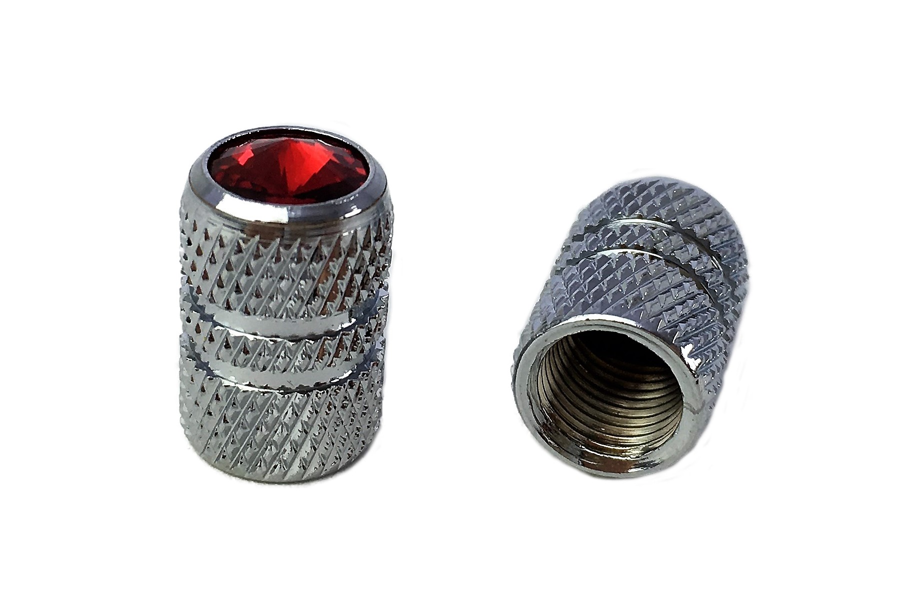 Tappi a piolo per valvola - cilindro scanalato in alluminio e pietra preziosa (rossa)