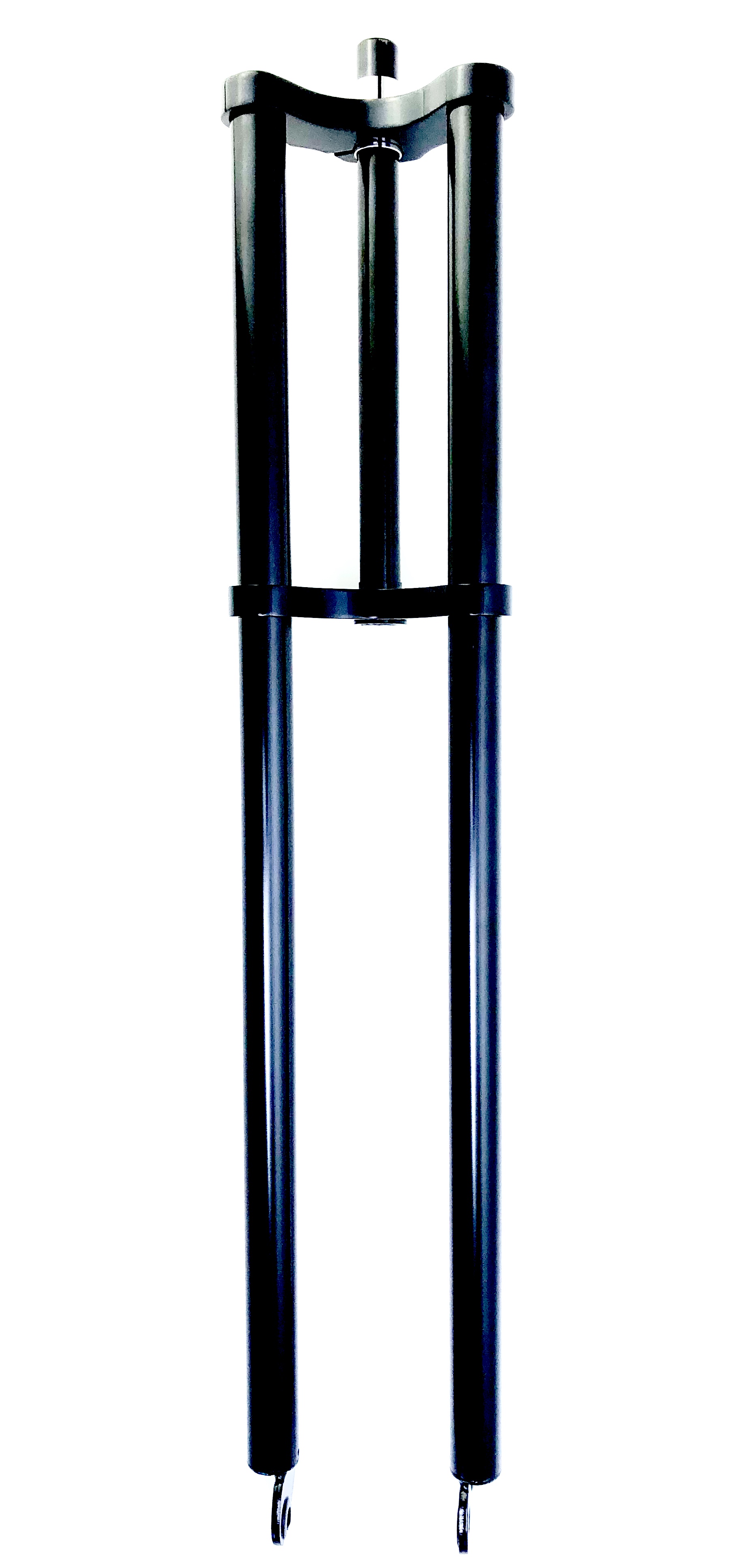 Forcella a doppia piastra lungheszza cannotto, scostamento  840 mm, acciaio e alluminio nero 1 1/8